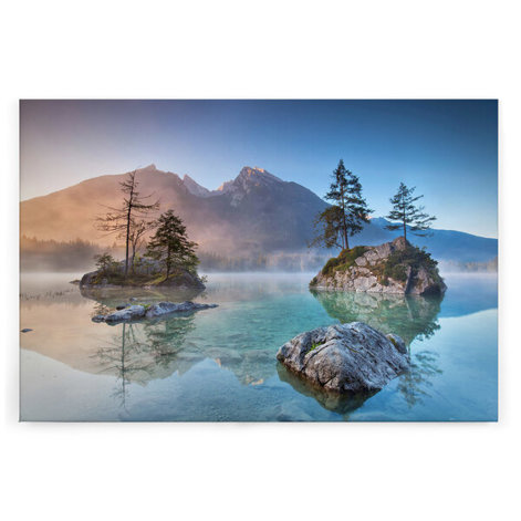 Leinwandbild "Bergsee Klar" – Wandbild in Blau und Grau, 120 cm x 80 cm