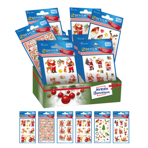 Weihnachtssticker Sortiment - 60 Stück im Display | 190 x 160 x 160 mm