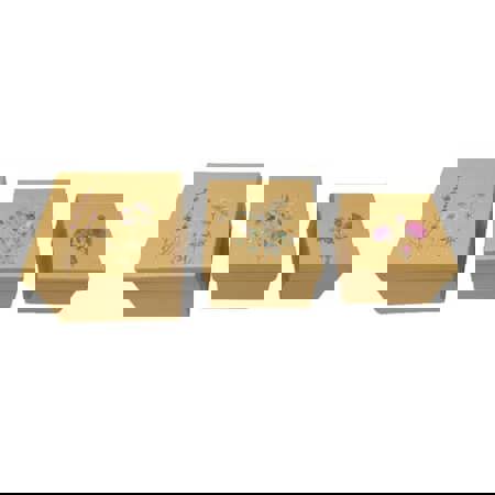 3-teiliger Geschenkkarton aus Kraftpapier - Natur - Quadrat mit sortierten Blumen - PBS 55472 3-teiliger Geschenkkarton aus Kraftpapier - Natur - Quadrat mit sortierten Blumen - PBS 55472