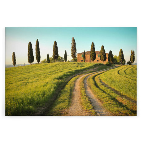 Leinwandbild 'Toskana Natur' - Landschaft in Blau & Braun, 120 x 80 cm | Wandbild für stilvolle Wohnräume