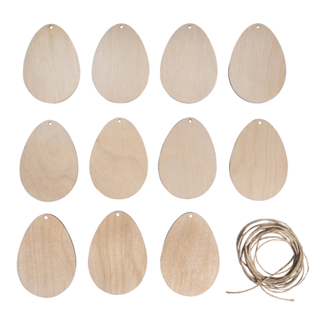 Natürliche Holz Ostereier - FSC Mix Credit, 5,6x8cm mit Kordel, 12 Stück im SB-Btl. Natürliche Holz Ostereier - FSC Mix Credit, 5,6x8cm mit Kordel, 12 Stück im SB-Btl.