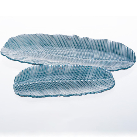 Eisblaue rechteckige Glas-Dekoschale 19x37x2 cm