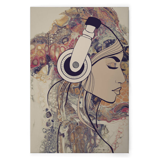 Acryl-Wandbild "Lady 3" - Beige und Schwarz - 90 cm x 60 cm
