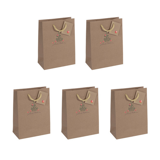 Beige Geschenktasche mittel mit Bodeneinlage und Geschenkanhänger | Farblich abgestimmte Tragekordeln | Kraftkarton | 17 x 23 cm