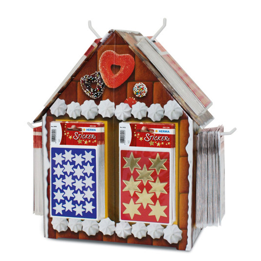 Weihnachtsetiketten Display Sticker DECOR - Lebkuchenhaus Sterne (160 Pack)