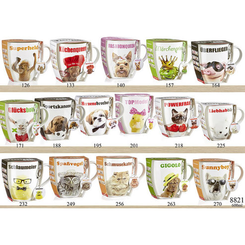 Geschenk-Set: Jumbotasse mit Anhänger - Tiermotive & Sunnyboy