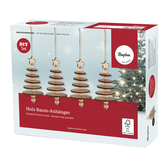 Holz Baum-Anhänger – FSC Mix Credit – 4,7x4,7x10,5 cm – 4 Stück – Natur