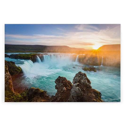 Leinwandbild Godafoss Wasserfall - Blau und Weiss - 120 cm x 80 cm - Naturmotiv