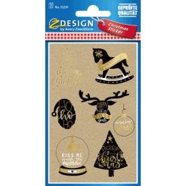 Weihnachts-Sticker Set - Xmas Wünsche - 1 Bogen in Braun, Gold und Schwarz