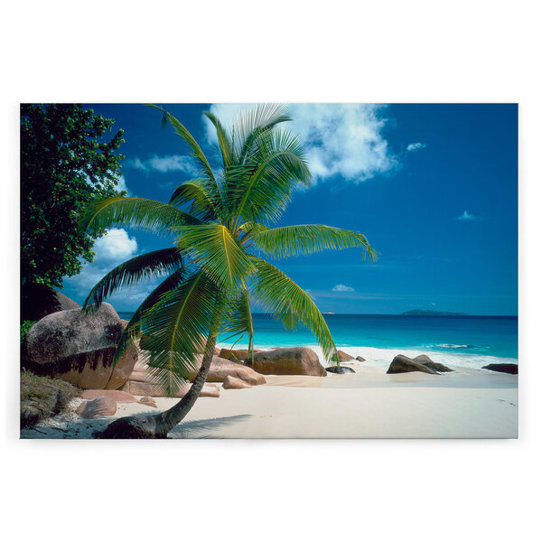 Leinwandbild "Palmenstrand am Meer" - Beige & Blaue Palmen - 120 x 80 cm | Art.-Nr. 125003