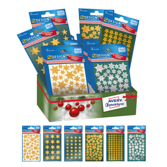 Weihnachtssterne Sticker Sortiment - 60 Stück - 190 x 160 x 160 mm - Display
